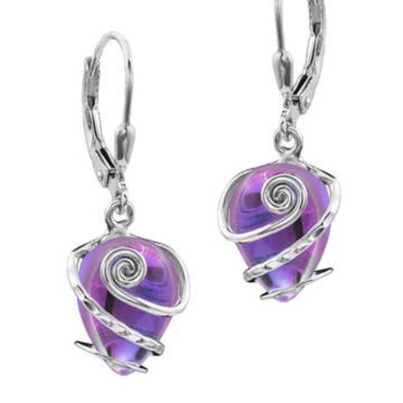 Single Wrap Polished Earrings Sterling Silver Crystal Dangle - Picture 2 of 4